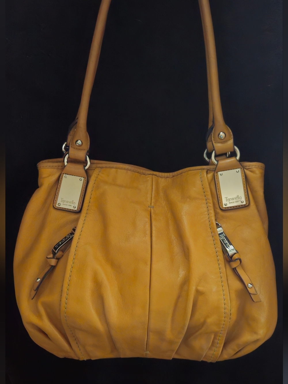 Tignanello Tan/Caramel Slouchy Super Soft Pebbled Leather Shoulder Bag